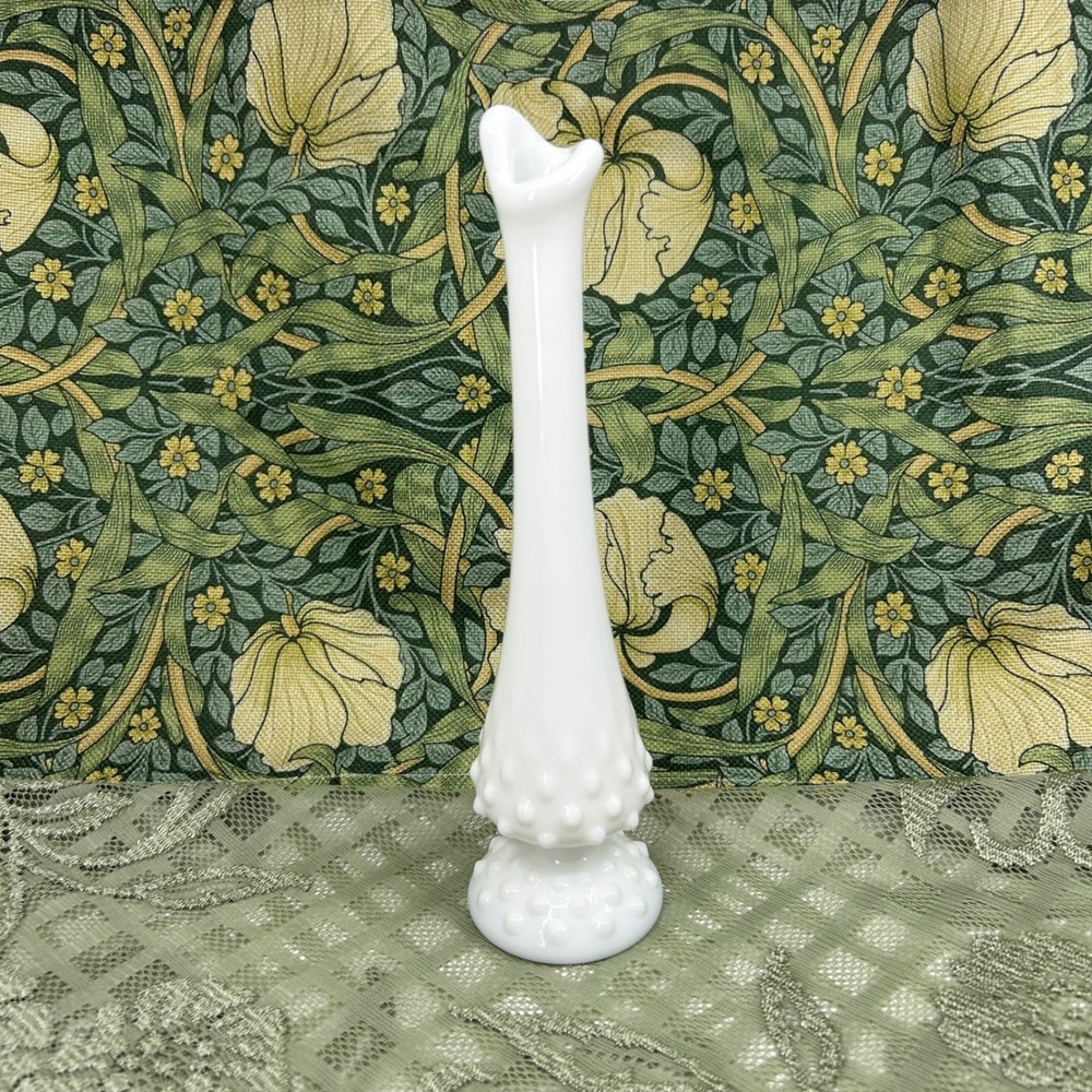 Vintage Fenton White Milkglass Hobnail Swung Vase Bud Vase 9.5"